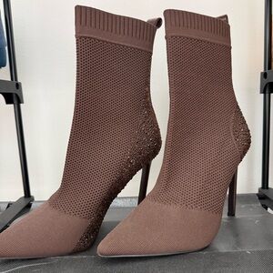 Steve Madden Brown Knit Sock Booties with Stiletto Heel